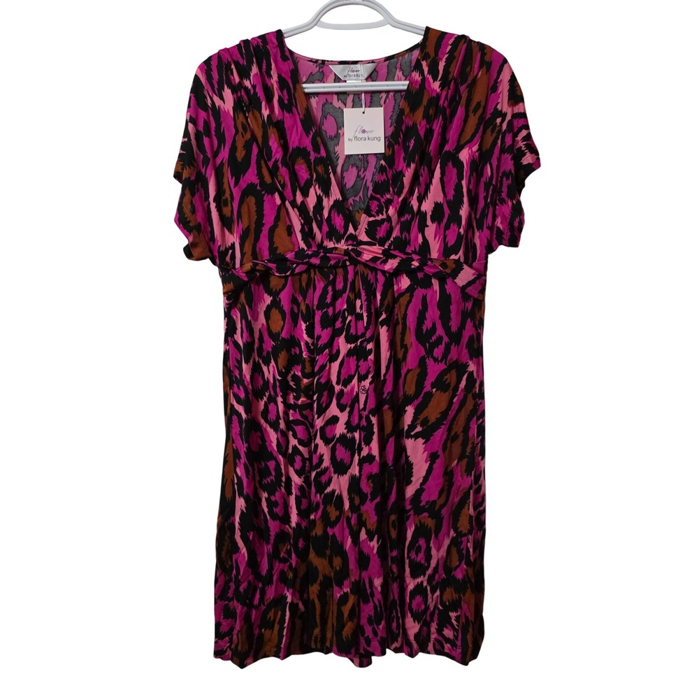 Flower by Flora Kung Silk Blend Leopard Print V-Neck Empire Waist Mini Dress XS